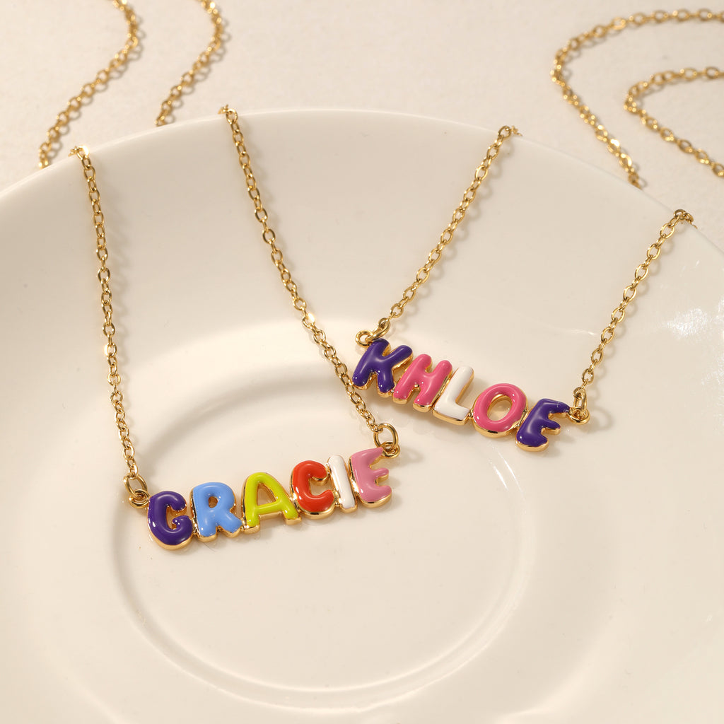 NameGlow™ Custom Bubble Letter Necklace – Personalized Stainless Steel Name Pendant