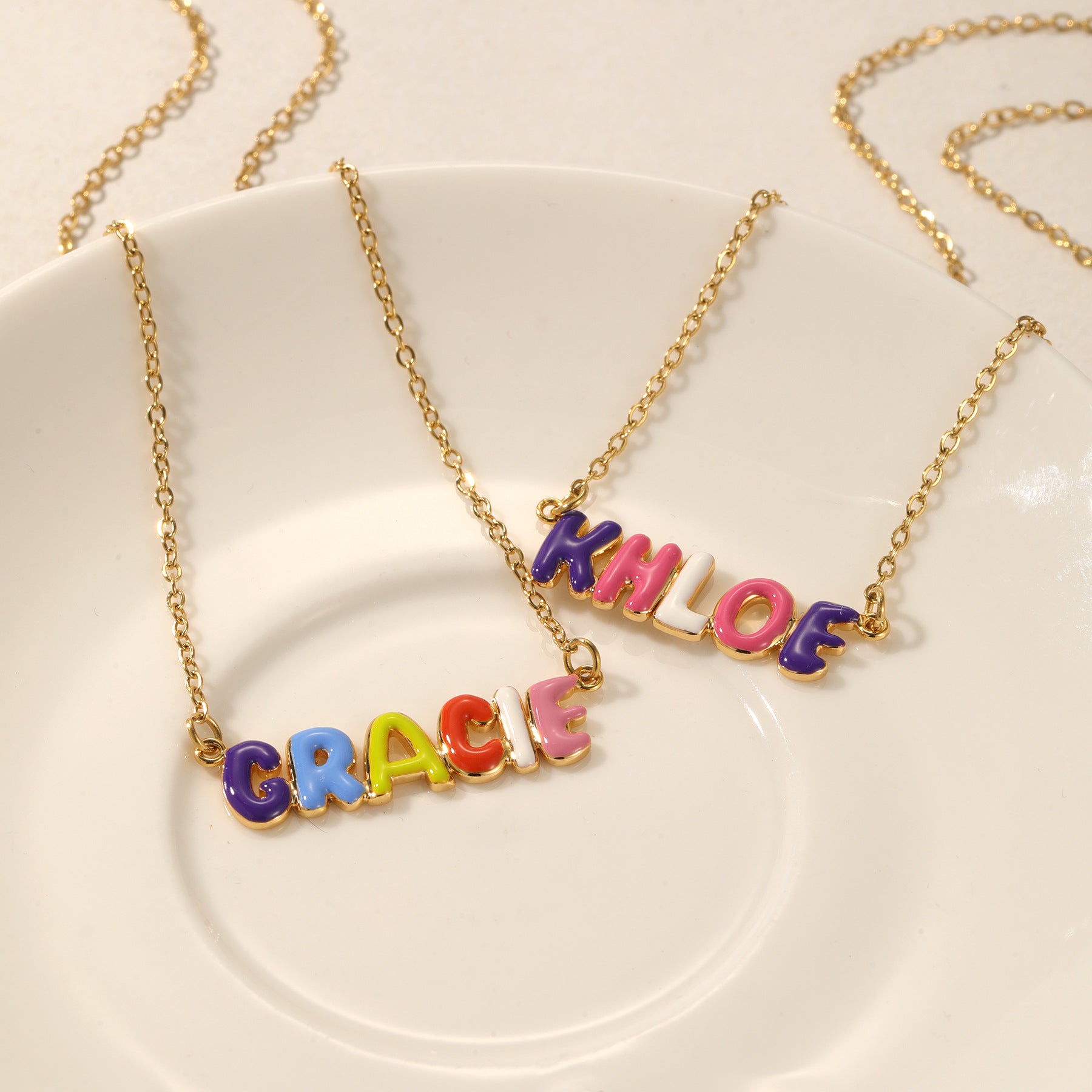 NameGlow™ Custom Bubble Letter Necklace – Personalized Stainless Steel Name Pendant