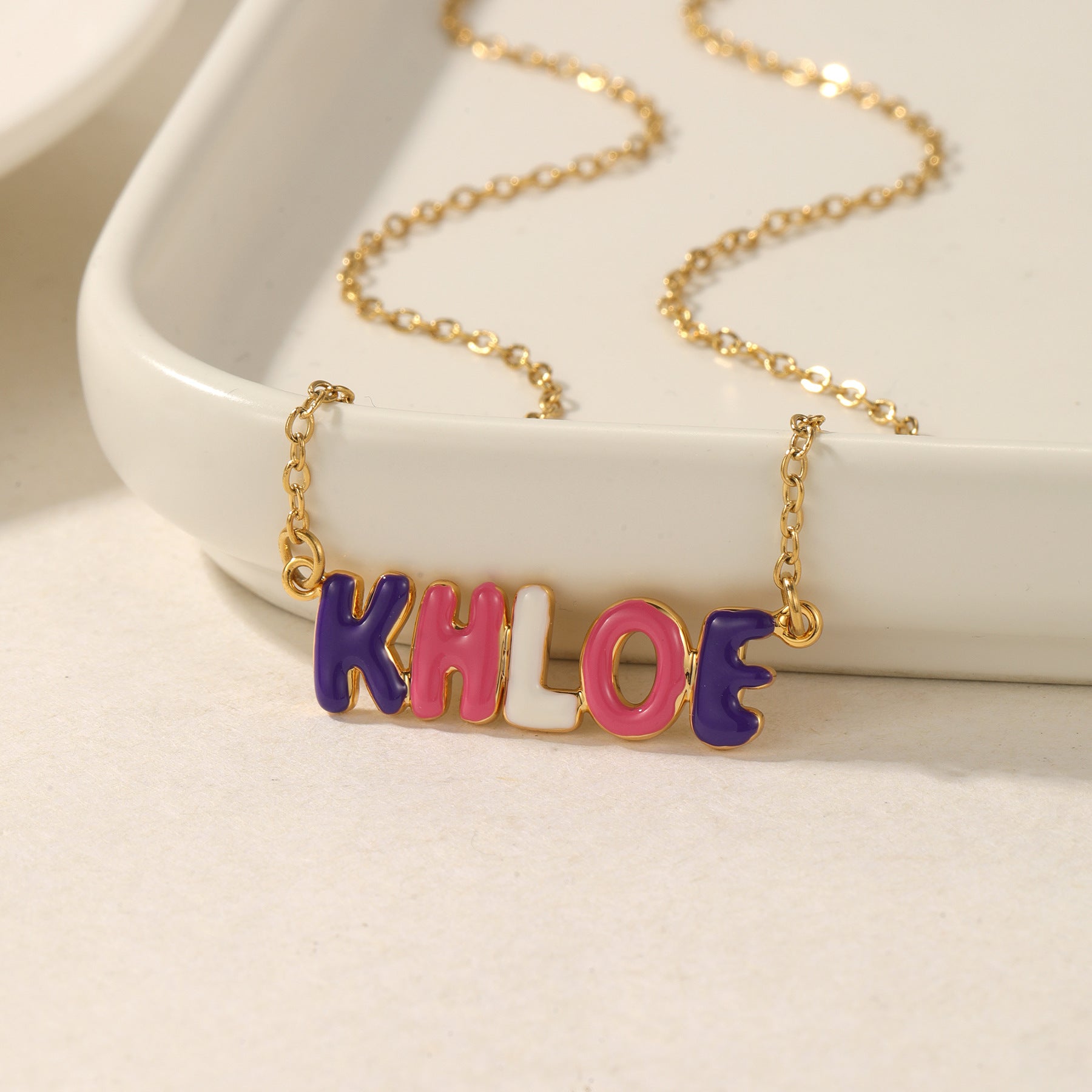 NameGlow™ Custom Bubble Letter Necklace – Personalized Stainless Steel Name Pendant