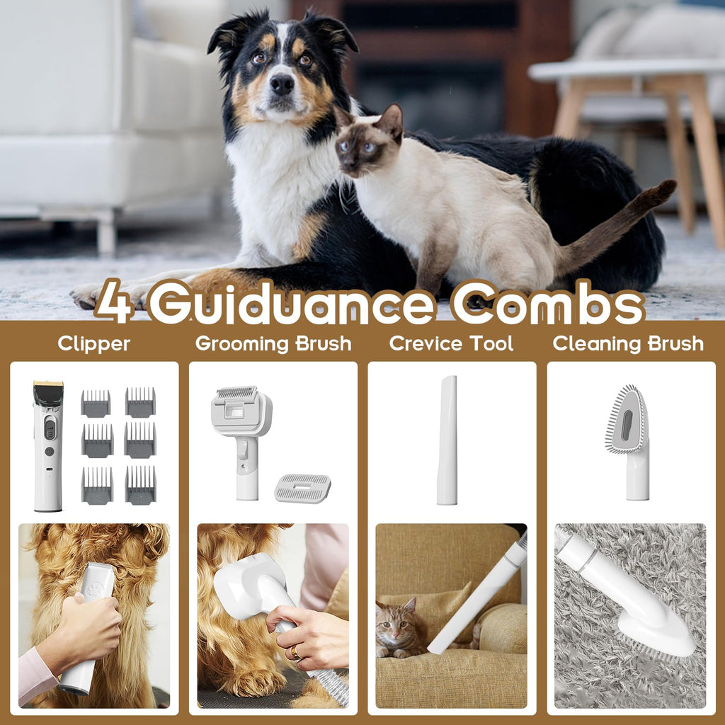 Pet Grooming Kit, 6 in 1 Pet Grooming Vacuum & Dog Clippers,  with 5 Professional Grooming Shedding Tools  