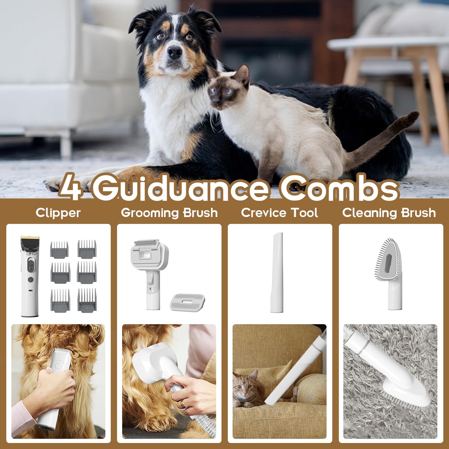 Pet Grooming Kit, 6 in 1 Pet Grooming Vacuum & Dog Clippers,  with 5 Professional Grooming Shedding Tools  