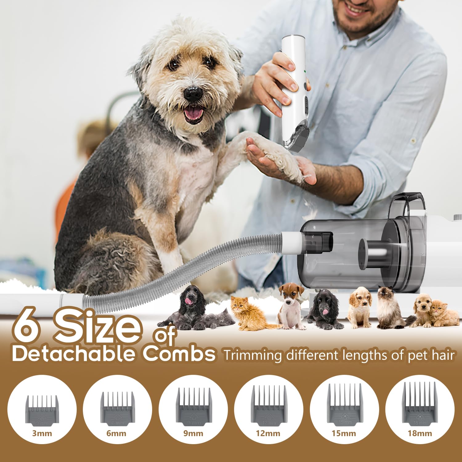 Pet Grooming Kit, 6 in 1 Pet Grooming Vacuum & Dog Clippers,  with 5 Professional Grooming Shedding Tools  