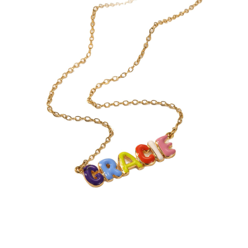 NameGlow™ Custom Bubble Letter Necklace – Personalized Stainless Steel Name Pendant